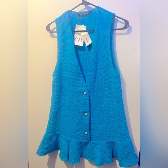 NWT! Zara blue dress. Size S fits like a M. Beautiful detailed silver bottoms. - Picture 5 of 6